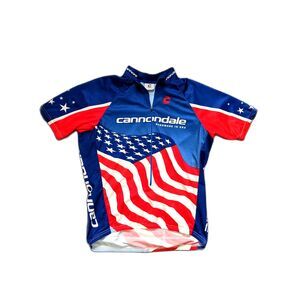 Men's Cannondale Cycling Pullover Zip Jersey Shirt  XL Red White Blue USA Flag